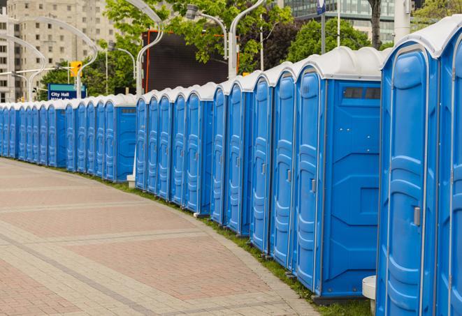 Seasonal porta potty units set up at a Lebanon, Missouri venue